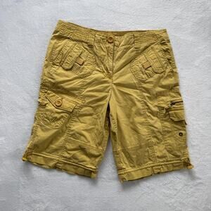 Style & Co. Shorts Womens 8 Yellow Cargo Bermuda Drawstring Pockets Stretch